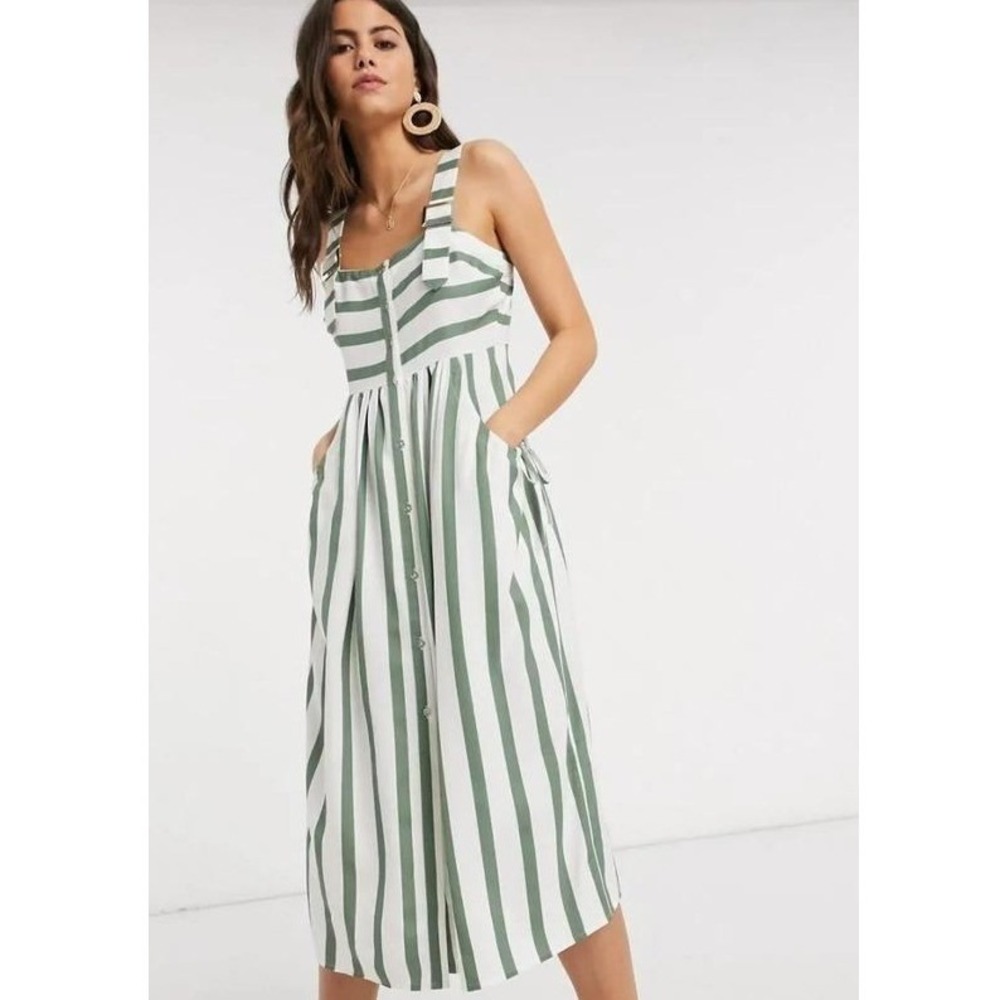 ASOS Green and White Striped Midi Dress